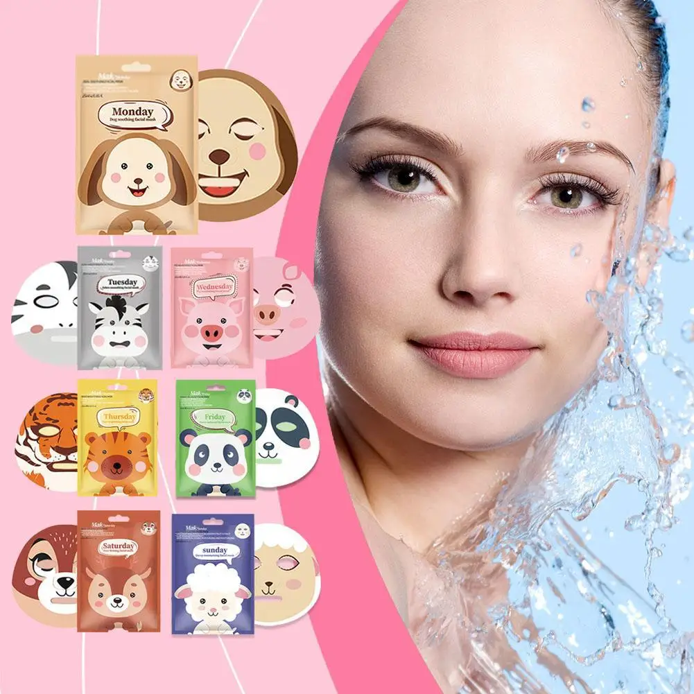 1pc Cartoon Cute Moisturizing Facial Mask Hyaluronic Acid Face Masks Skincare Softening Cleansing Face Sheet Mask Skin Care