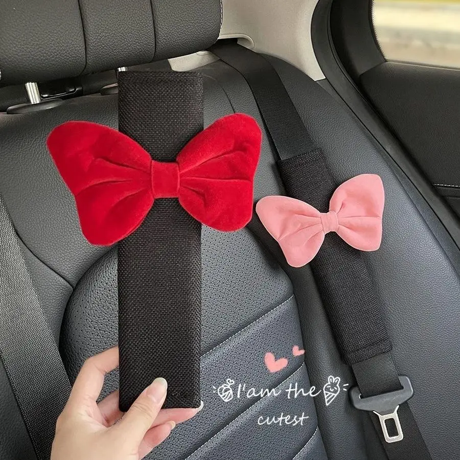 Pokrowiec na pas bezpieczeństwa do samochodu Cute Cartoon Bow Car Anti-leak Protective Car Seat Shoulder Cover Decoration Pink Akcesoria samochodowe