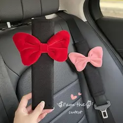 Cute Cartoon Bow Car Seat Belt Cover Car Anti-leakage Protective Car Seat Shoulder Cover Decoration Pink Car Accessories
