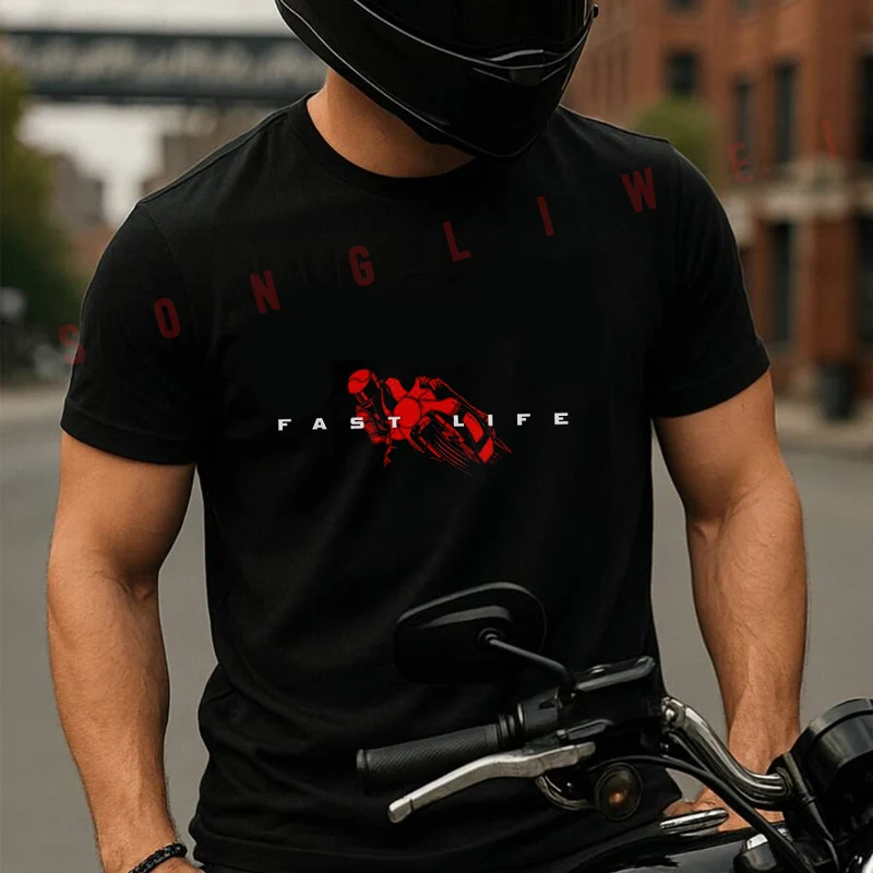 

Fast Life Motorcycle Cycling Moto Summer Short-sleeved Cotton T Shirt Men Women Streetwear Loose T-shirts