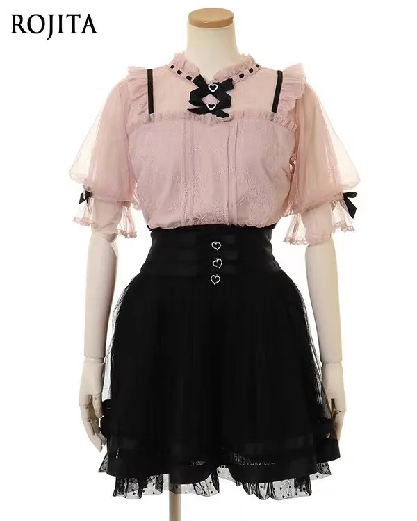 

Японская многослойная кружевная сетчатая юбка-миди в стиле A-line для весны и лета, модная одежда, стройнящая фигуру, милая и стильная.