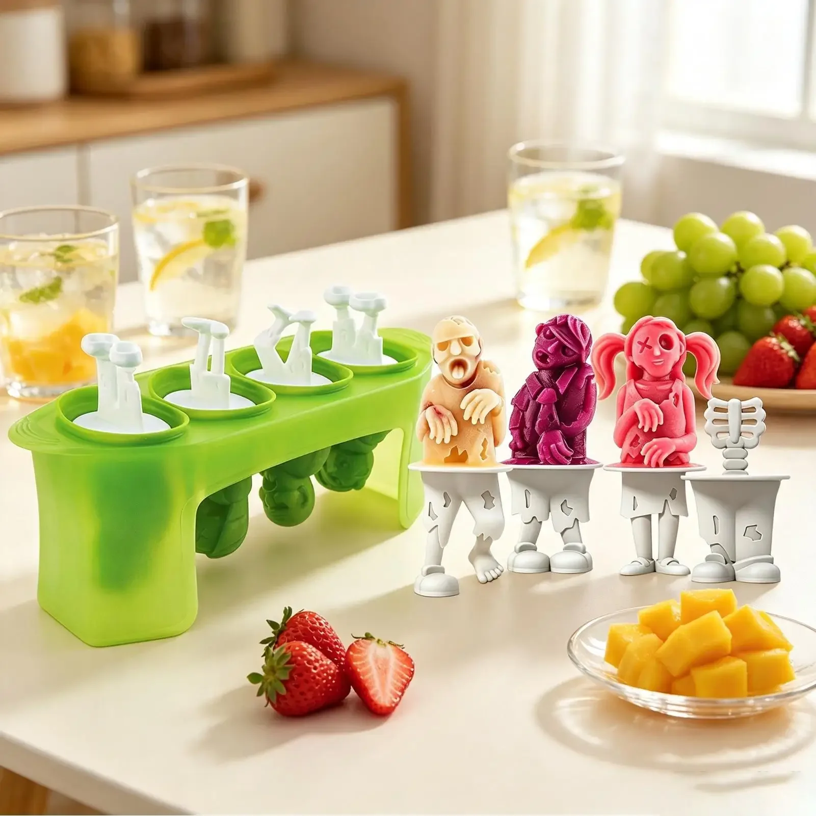 4-Cavity Reusable Chilled Dessert Moulds Ice Cream Molds Ice Lolly Pop Molds For Parents Kids Families Summer Birthdays Home