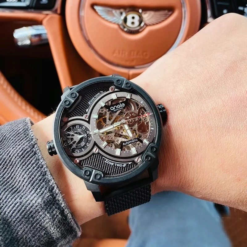 New Fashion Mens Mechanical Watch Automatic Watches Graffiti Dial Auto Richard Pagani Styles Steel Wristwatch Relogio Masculino