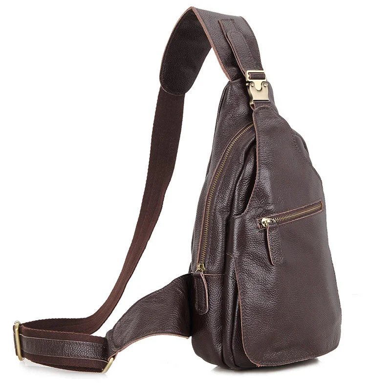 Imagem -02 - Bolsa de Peito de Couro Genuíno dos Homens de Couro Macio Cowskin Masculino Bolsa de Couro Crossbody Pacote de Peito Bolsas de Estilingue Masculino