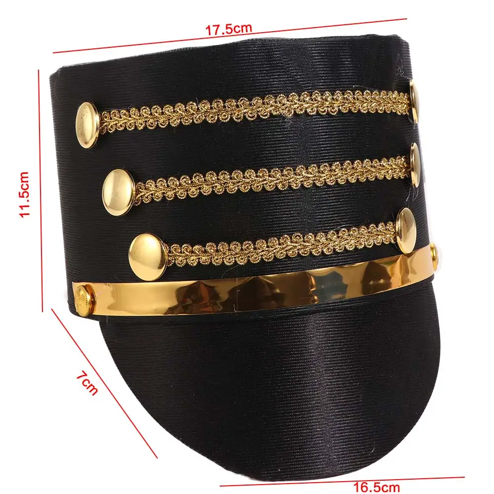 Hat-nutcrackers Marching Band Hat Cosplay Show Gold Trim Strips Drum Major Master Hats Skin-friendly Photography Soldier Top Cap