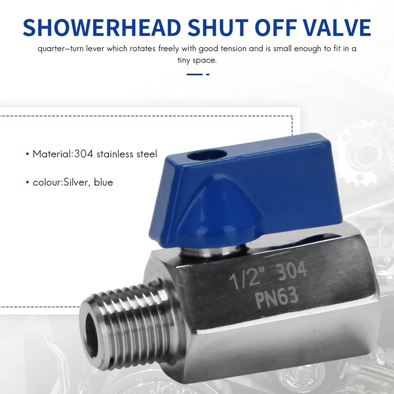 5X Ball Valve 1/2 Inch 304 Stainless Steel Mini Ball Valve Female And Male NPT Great For Shower Head Flow Control Valve