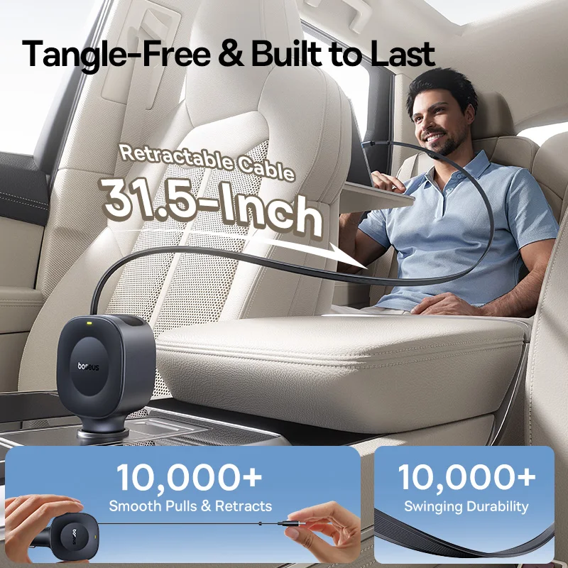 Baseus 30W Fast Car Charger Retractable Cable Dual Type-C USB-C Quick Charging 360° Rotation For iPhone Samsung Motorola Tablets - náhled 3