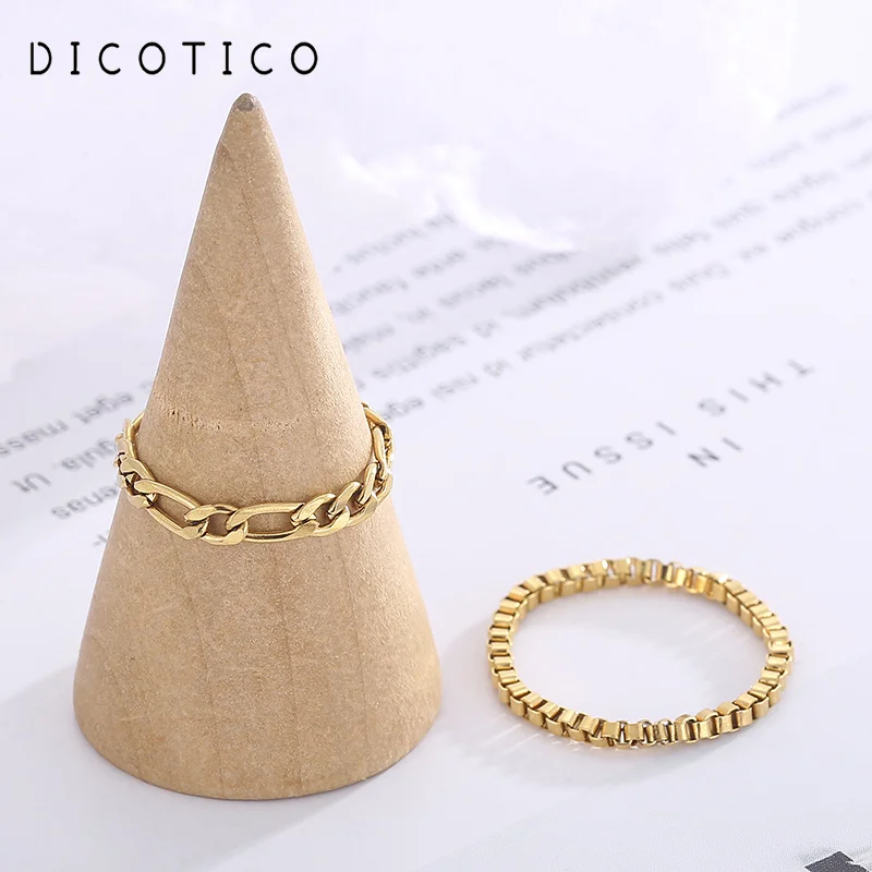 Stainless Steel Chain Rings For Women Girl Fashion Simple Wedding Party Bands With Gold Color Jewelry Gifts