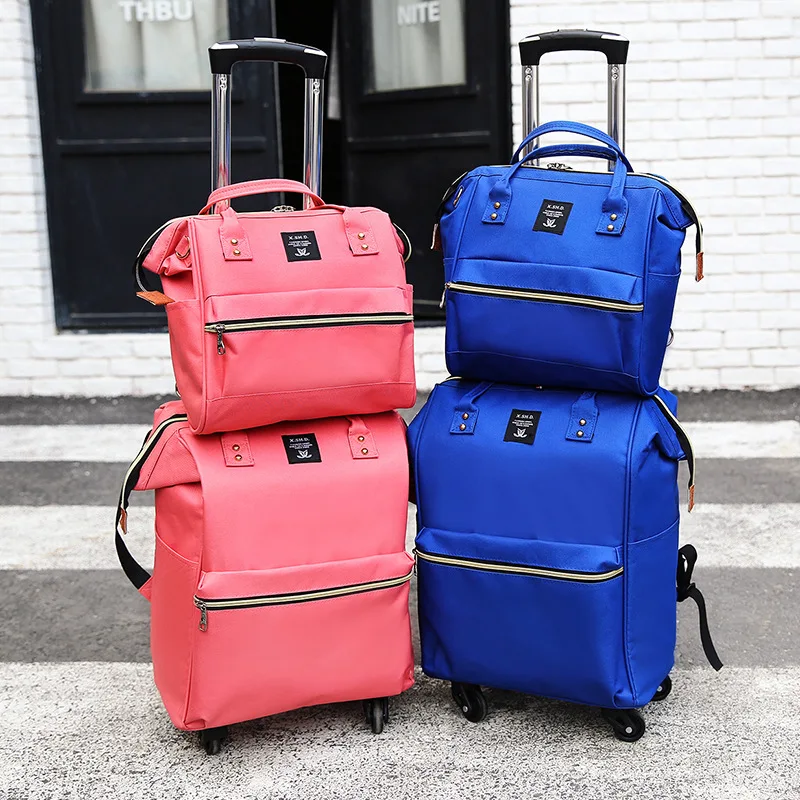 Fashion Trolley Backpack carry on Luggage Bags Women Rolling Wheeled Backpacks Trolley bag with wheels Oxford Travel Suitcase