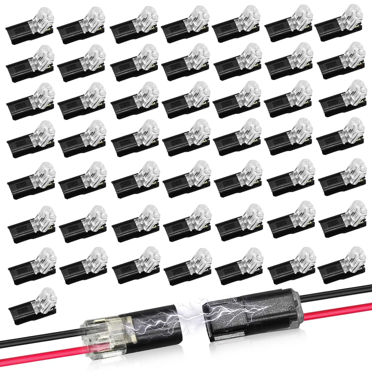 100pcs Double-Wire Plug-in Connector Led Light Strip Connectors 2 Pin Connectors Low Voltage Wire Connector with Locking Buckle