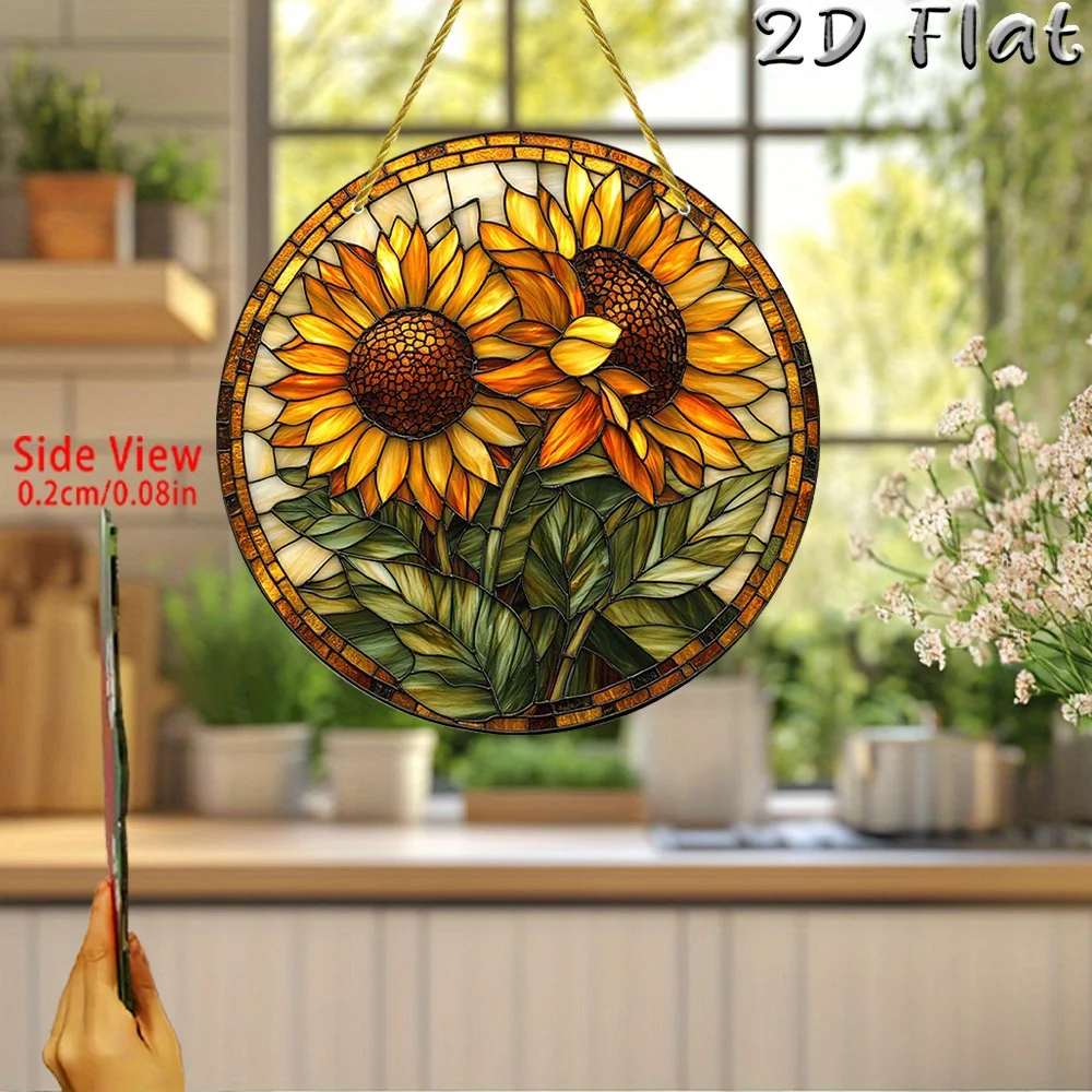 2D Flacher Einteiliger Bunter Acryl-Sonnenblumen-Sonnenfänger, Dekorativer Hängedekor für den Garten, Dankeschön-Geschenk für Lehrer