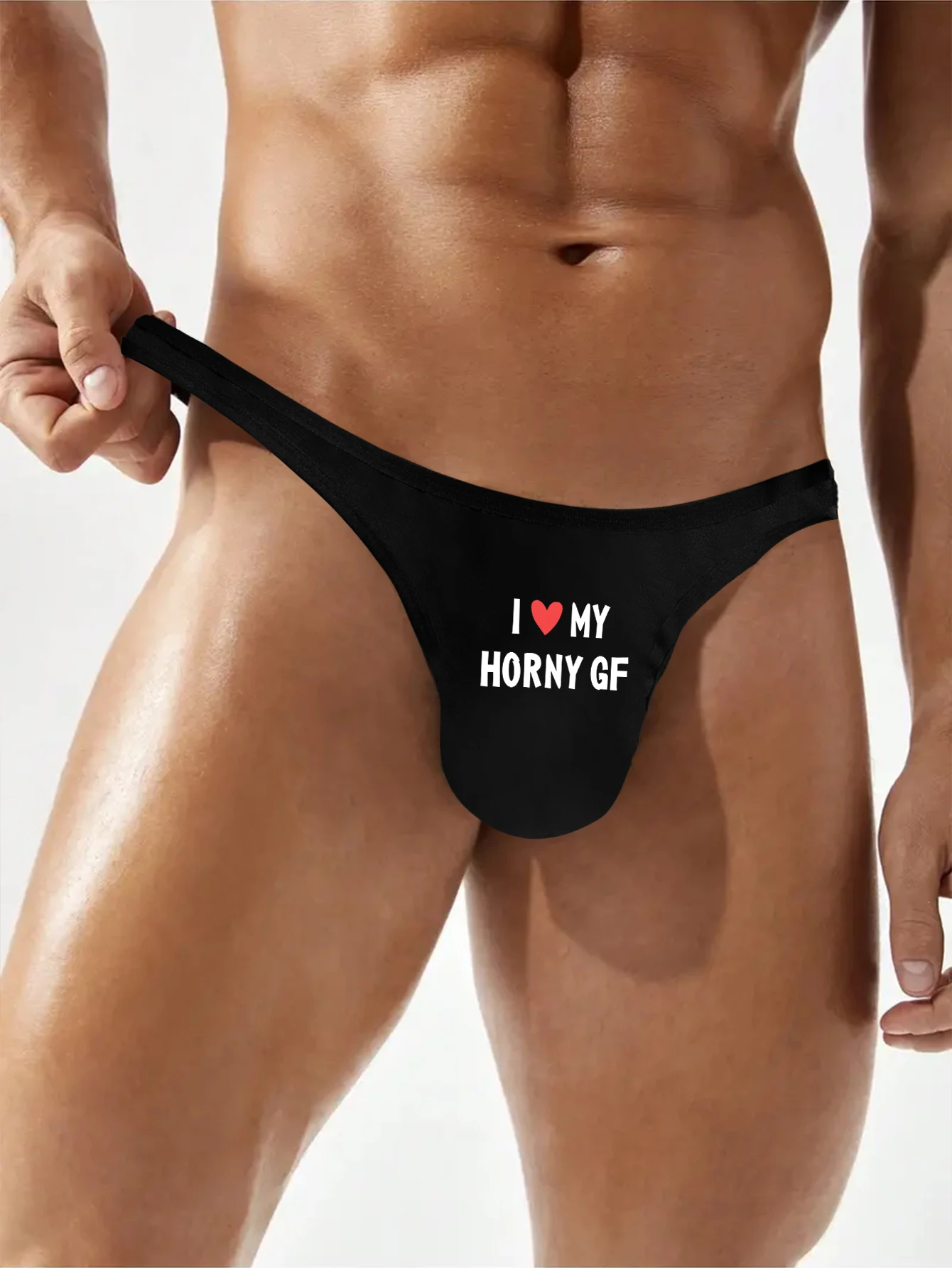 

Men Sexy Thongs Bulge Pouch Underpants Trunks Underwear with I LOVE MY HORNY GF Print Panties
