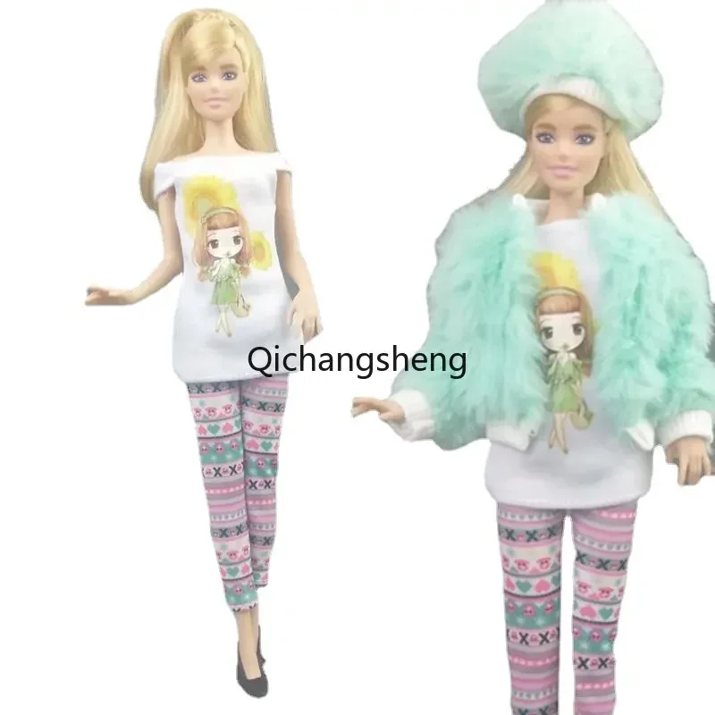 

3pcs/set Light Green 1/6 Doll Clothes For Barbie Outfits Fur Coat Jacket Shirt Pants For Barbie Clothing 11.5" Dolls Accessories