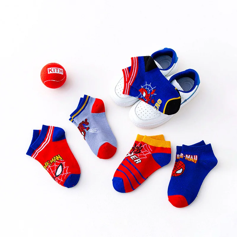 5 Pairs Cartoon Socks for Baby Boys Spiderman Anime Figure Cotton Socks Superhero Iron Man Captain America Children Sports Socks