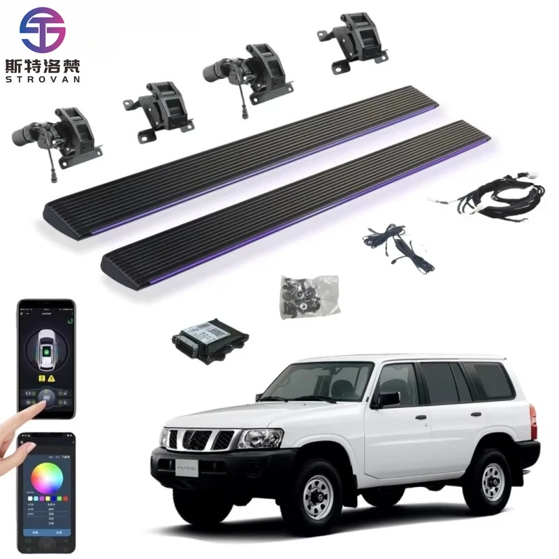 

STLF CLRAK Patrol Y61 Aluminum Automatic Retractable Power Foot Running Boards Electronic Side Steps with Led Light