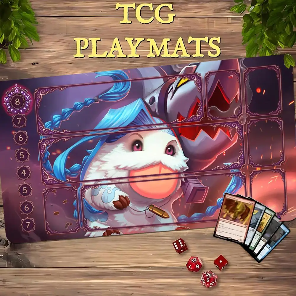 Blue Hair Cute Poro TCG Playmat Magic Card Battle Mat Non-Slip Durable Stitched Edge 35X60CM Desk Mat Tapete Magic Mat
