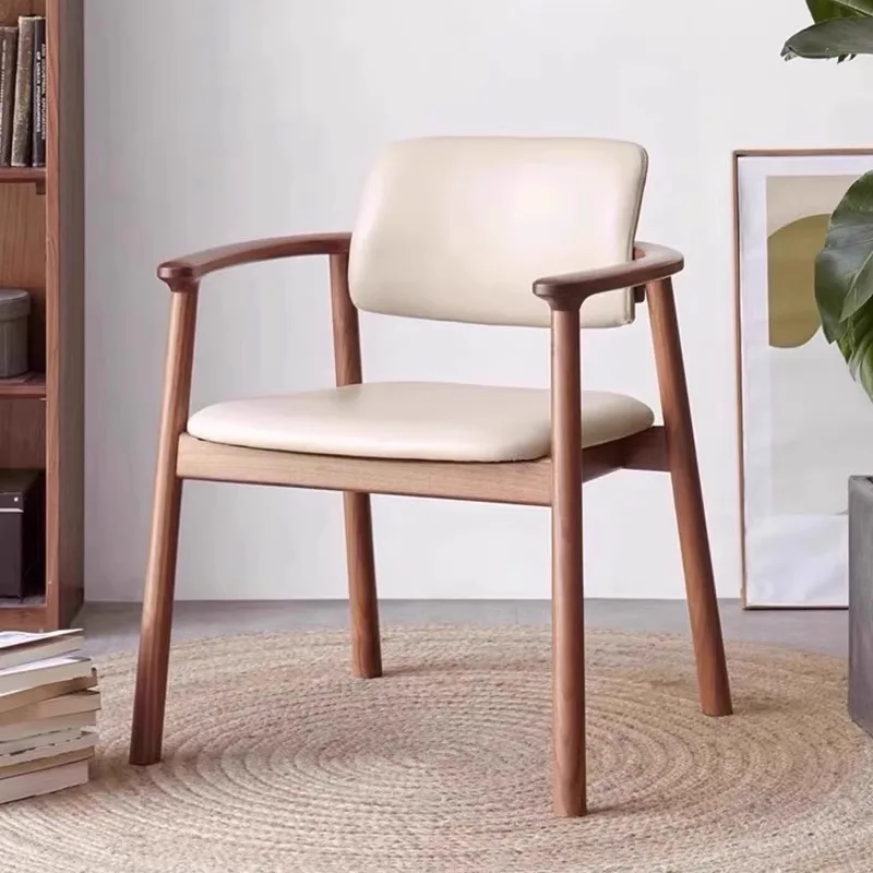 

wt-New Chinese Style Leather Dining Chair with Armrest and Soft Padded Backrest Multifunctional for Home Study Office Use#