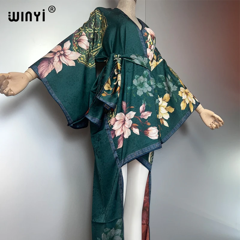 WINYI Letnie stroje plażowe Narzutka Nieregularny kardigan abaja muzułmanka dubaj luksusowa Jedwabista Sukienka Kimono na wakacje