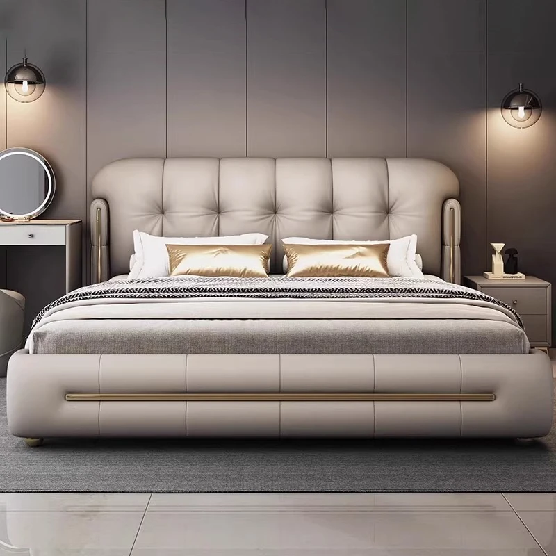 

#For Minimalist style luxury leather bed with storage Italian elegant grey bed frame latest designer hotel upholstered king bed