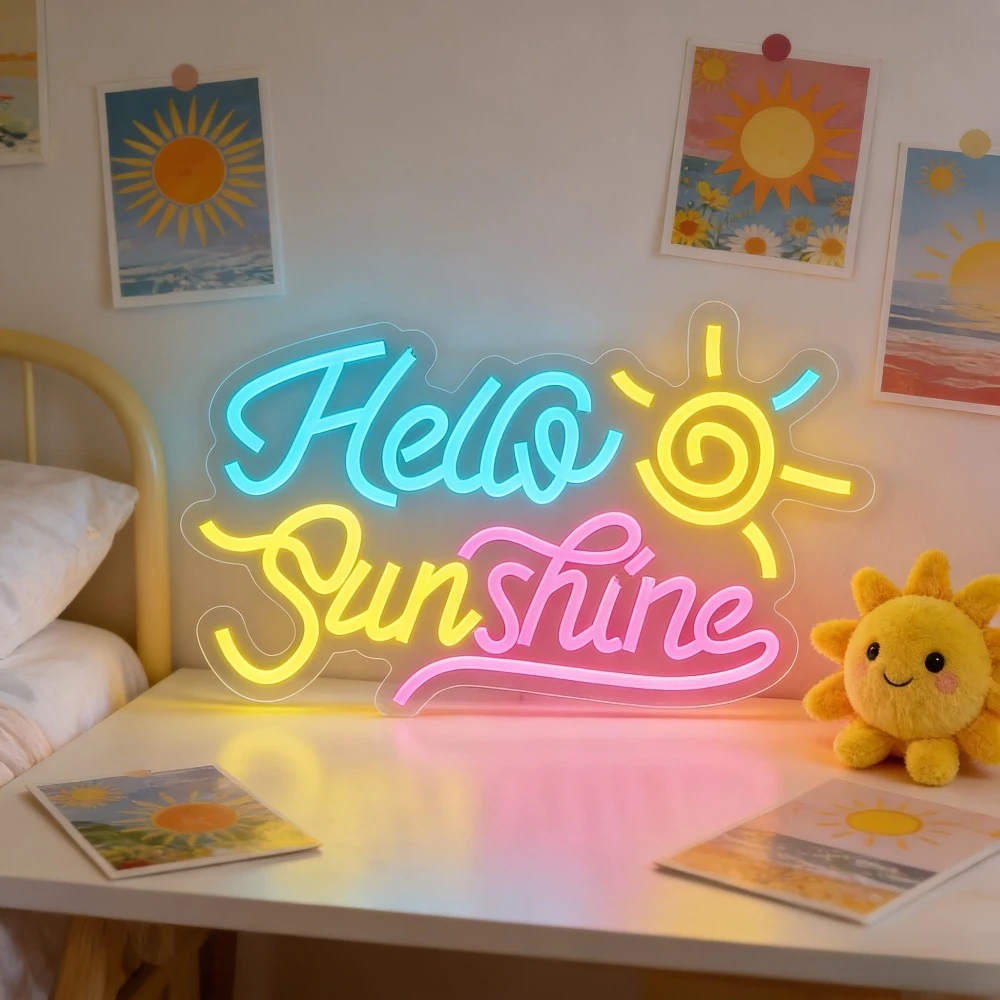 

Неоновая вывеска «Hello Sunshine» со светодиодами, USB, регулируемая, разноцветная, настенный светильник в виде желтого солнца для спальни, детской комнаты, летней вечеринки, праздничный декор, подарок