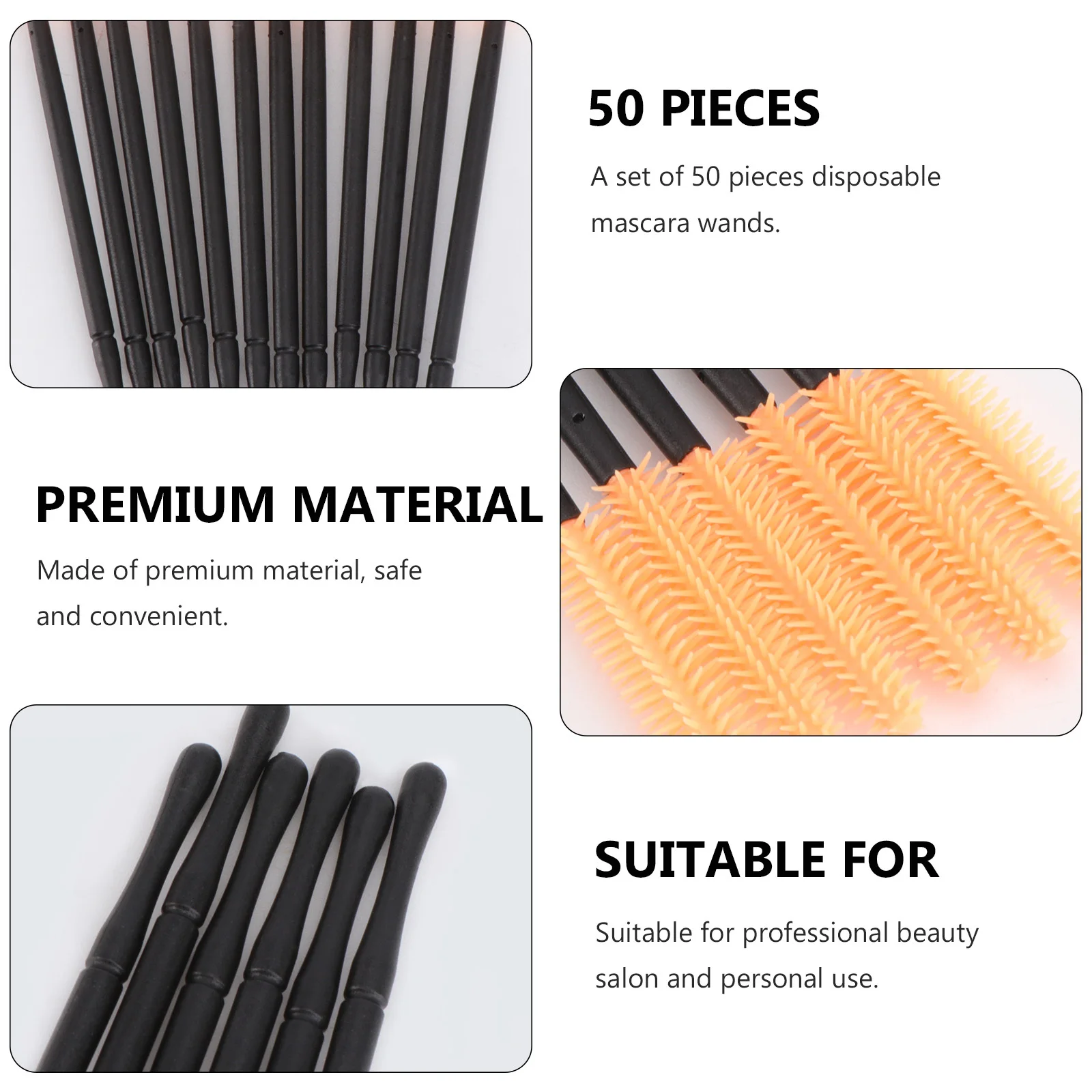 50 szt. Szczoteczek do rzęs Jednorazowe aplikatory do tuszu do rzęs Premium Plastikowy uchwyt Przenośny grzebyk do brwi Narzędzia do makijażu do salonu i użytku osobistego