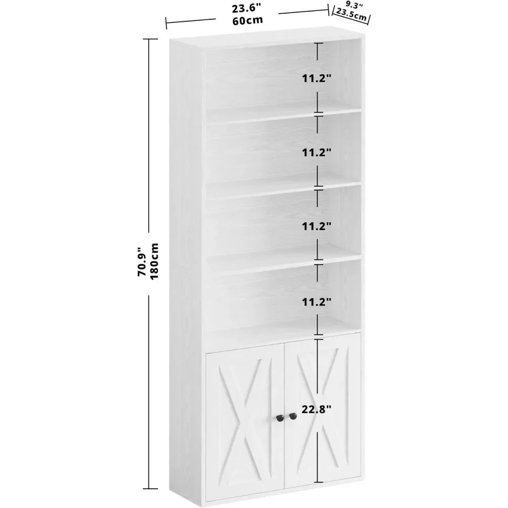 70 in Tall Display Cabinet with Doors, Floor Standing Industrial Storage Bookshelves, 6 Shelf Display Cabinet