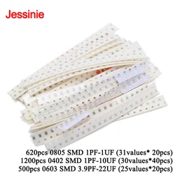 500pcs-1200pcs 0805 0603 0402 SMD Capacitor 1PF -1UF 3.9PF-22UF 1PF-10UF Electronic Components Package Assorted Kit Samples DIY