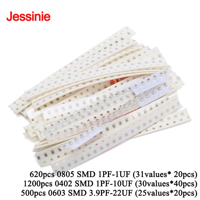 500-1200 szt. Kondensatory SMD 0805 0603 0402 1PF -1UF 3.9PF-22UF 1PF-10UF Zestaw Komponentów Elektronicznych, Pakiet Asortymentowy, Próbki DIY