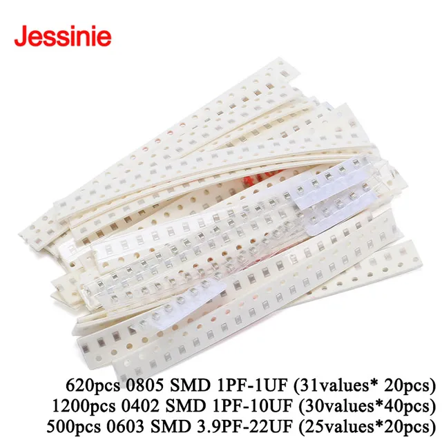 500-1200 szt. Kondensatory SMD 0805 0603 0402 1PF -1UF 3.9PF-22UF 1PF-10UF Zestaw Komponentów Elektronicznych, Pakiet Asortymentowy, Próbki DIY