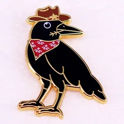 Western Cowboy Crow Badge Black Bird Meme Enamel Pin Brooch Jewelry Gift