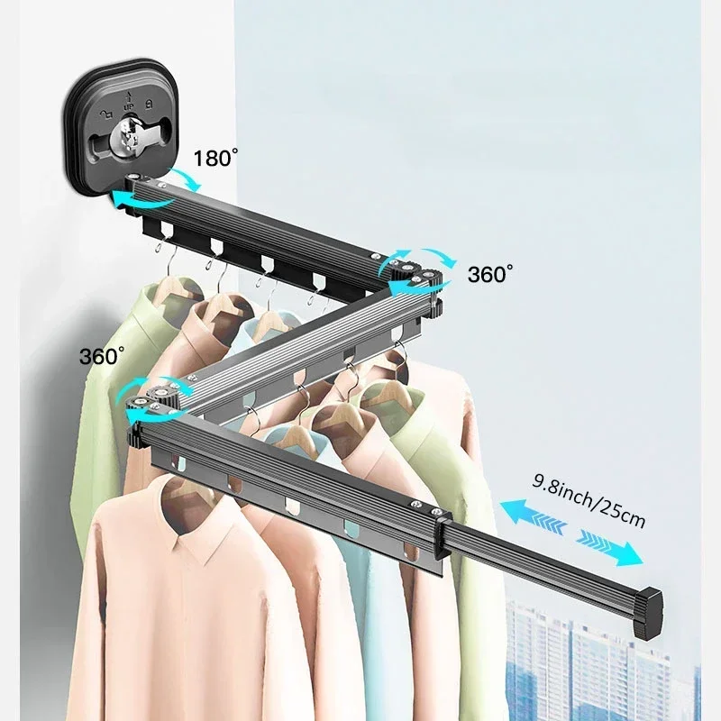 

Retractable Clothes Drying Rack Foldable No Punching Wall-Mounted Aluminum Alloy Drying Rack For Bedroom Living Room