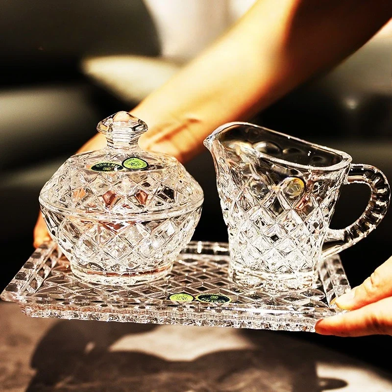 

Crystal glass coffee cup, milk tank set, milk can.