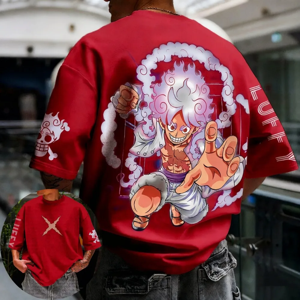 

Цельная мужская и женская футболка Monkey D. Luffy, высококачественная футболка в стиле аниме, лето-весна для мальчиков, ретро с короткими рукавами, наряд для родителей и детей