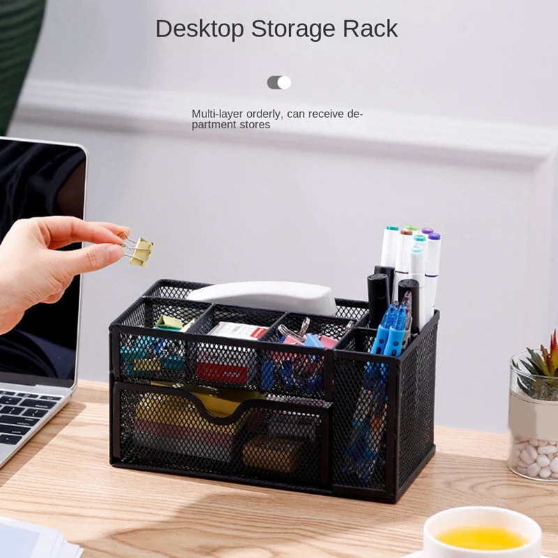 Imagem -04 - Multifuncional Layered Storage Basket Grid Pen Holder Office Desktop Papelaria Acabamento Rack pc