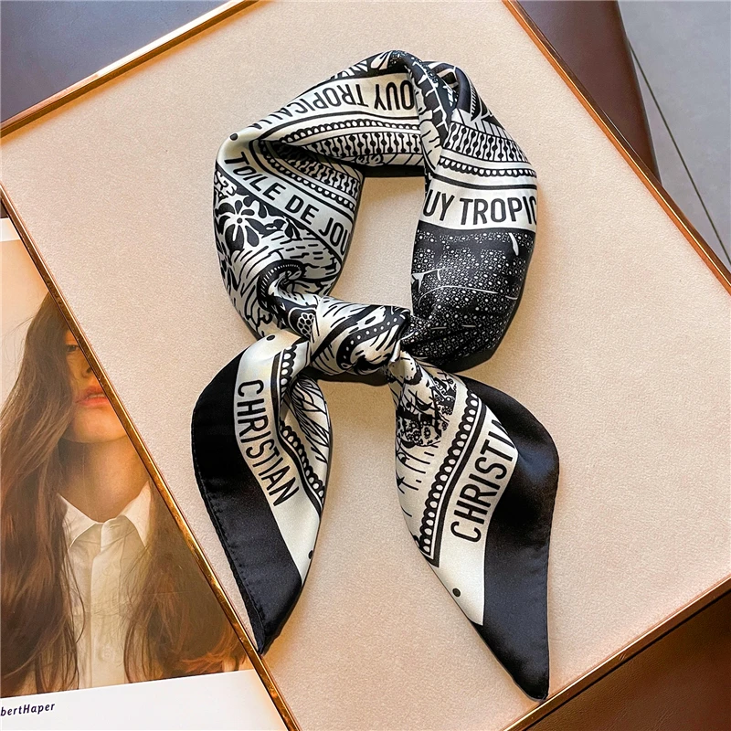 70cm Women\'s Silk Feeling Print Scarf Headband Hair Foulard Neck Tie Hijab Shawl Wrap Ideal For Holiday, Casual And Daily Wear