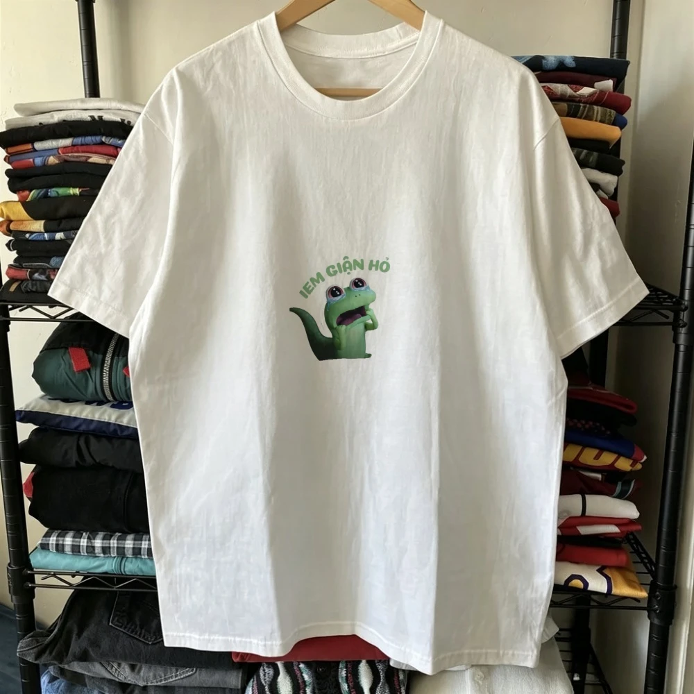 Cute Green Lizard Cartoon Print Short Sleeve Tee Men Cool Style Tom the Lizard｜Lizard Lizard Lizard Hoppers Fashionable Apparel