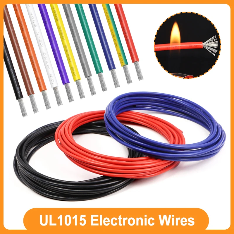 

1/5m UL1015 Copper Electric Wire 24 22 20 18 16 14 12 10 08 AWG Multi-stranded Cable PVC Insulation 600V For DIY Lamp Lighting