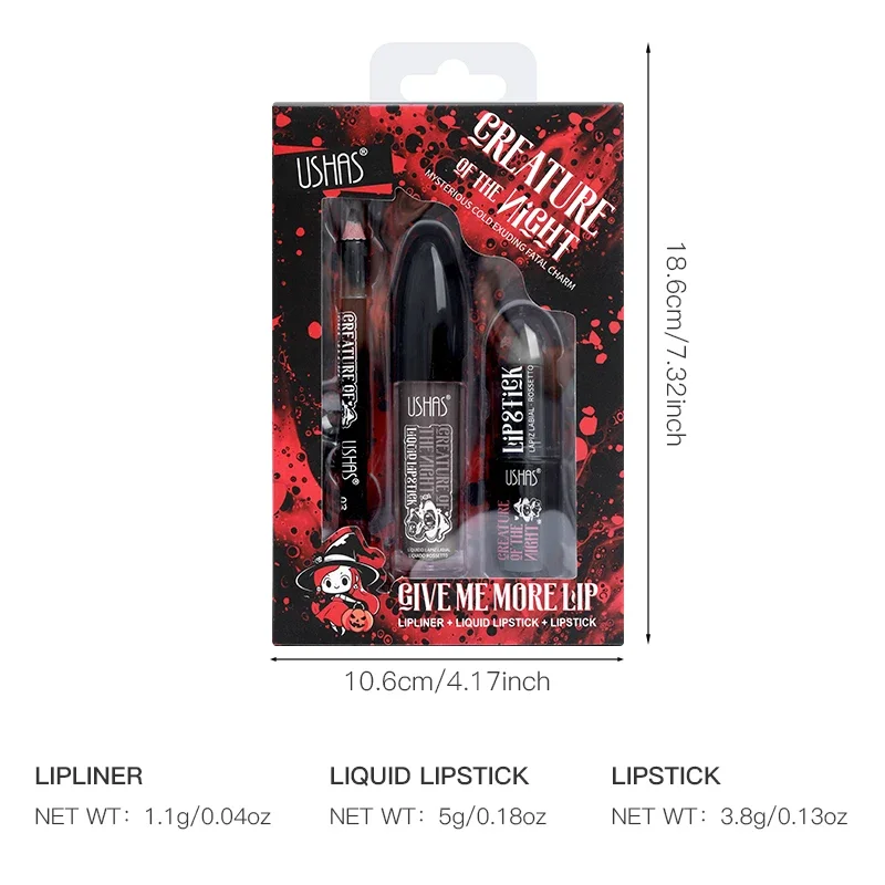 Langdurige fluwelen lippenstiftset Matte niet-overdracht Waterdichte lipglossvoering Combo Hoge kleurintensiteit Halloween-make-up