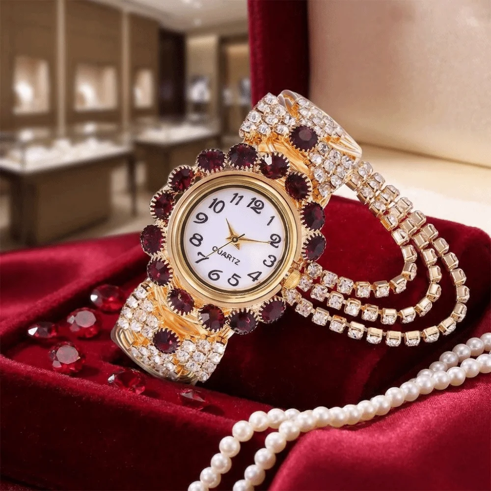 Rose Gold Ladies Wristwatch Stainless Steel Shiny Rhinestone Rose Gold Bracelet Watch Quartz Movement Lightweight Women Watch