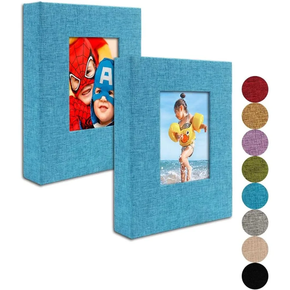 

Small Photo Album 4x6 – Clear Pages, Linen Cover with Front Window, Pack of 2, Each Album Holds 52 Photos, Small Brag Boo