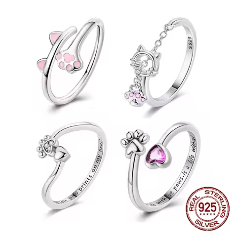 Original Solid Pure 925 Sterling Silver Cute Cat Finger Ring for Women Girl Band Rings Party Jewelry Gift for Girlfriend