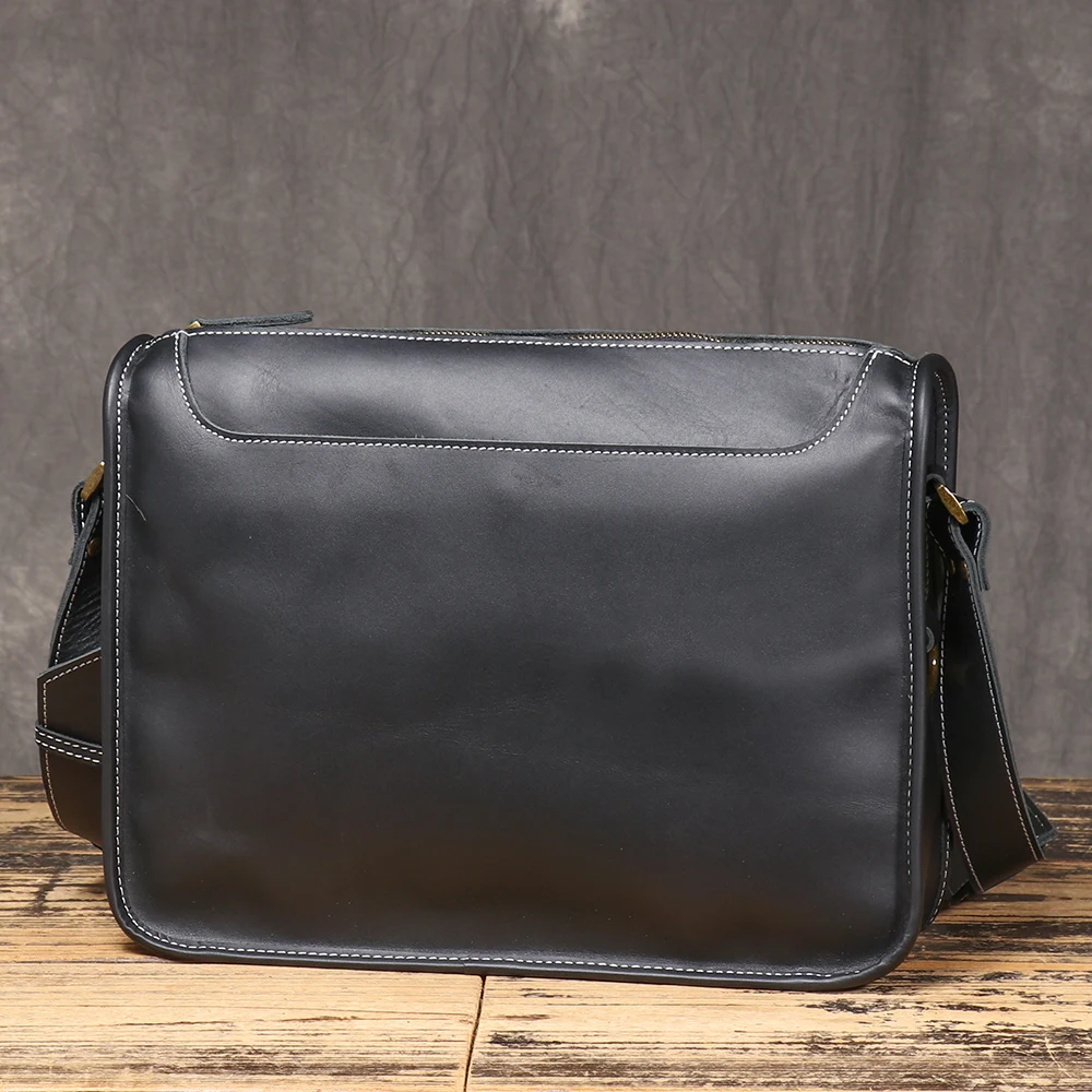 ROOG Classic Vintage Leather Crossbody Bag, Made From First-Layer Crazy Horse Cowhide, Fits A 13-Inch iPad.