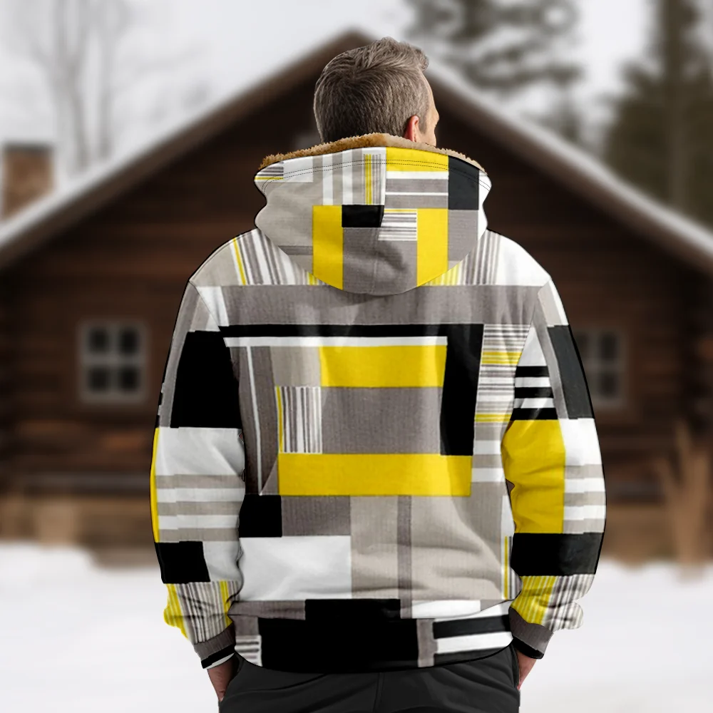 Abrigos de chaquetas de invierno para hombre, abrigo informal de algodón con patrón geométrico a cuadros amarillo y negro, elegante viaje coreano