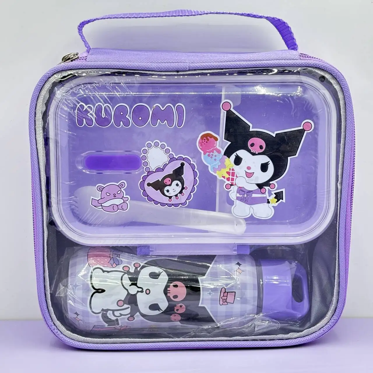 

Kuromi Tableware Kettle Lunch Box Set Hello Kitty Children Leakproof Bento Box Lunch Bags Portable Water Bottle Food Container