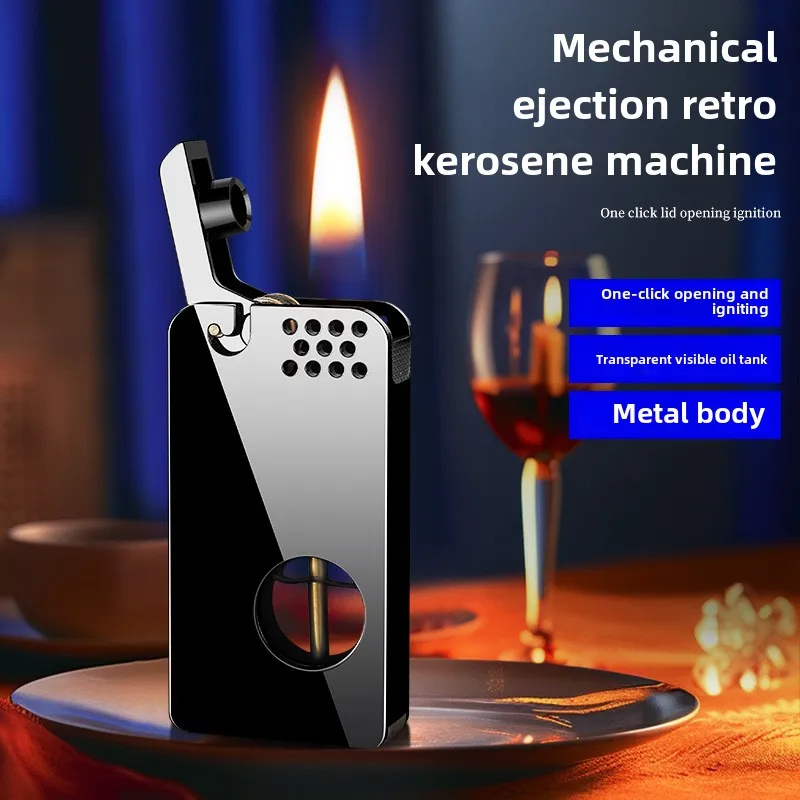 Transparent Visible Oil Tank Lighter Retro Metal Flint Windproof Smoking Set Men's Smoking Accessories and Smoking Gifts