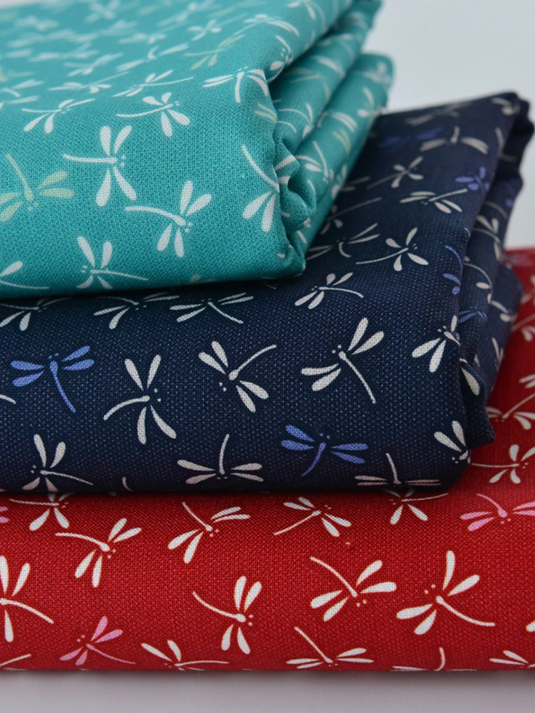 Pure Cotton Fabric Handmade DIY Clothing Tablecloth Coaster Pillow Background Cloth Japanese Style Dragonfly by Half Meter