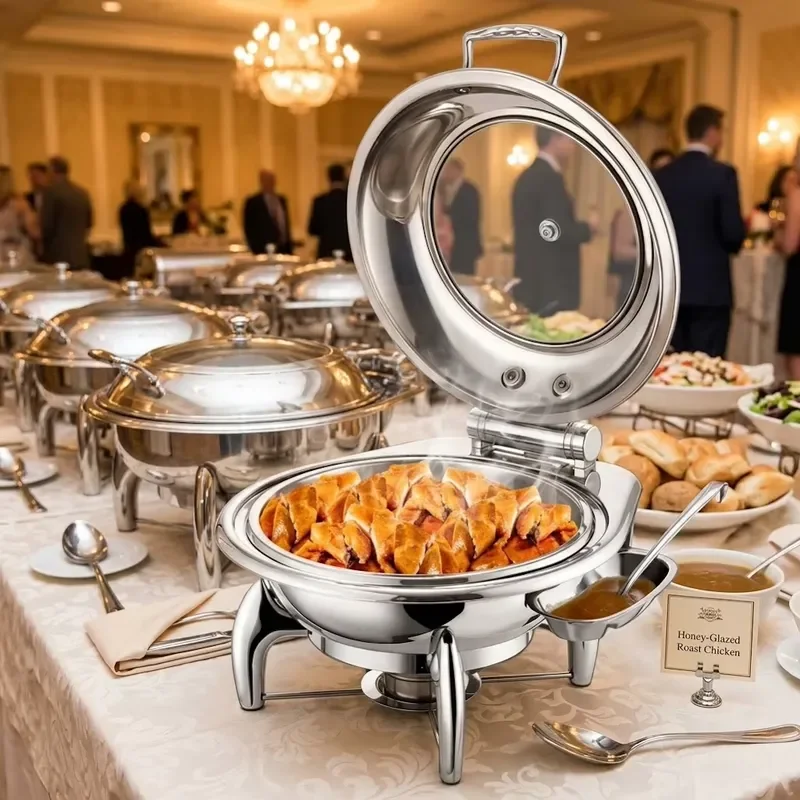 Stainless Steel Food Warmer Buffet Set Commercial Steam Tray for Hotel Restaurant Catering Equipment Heating Display Chafing