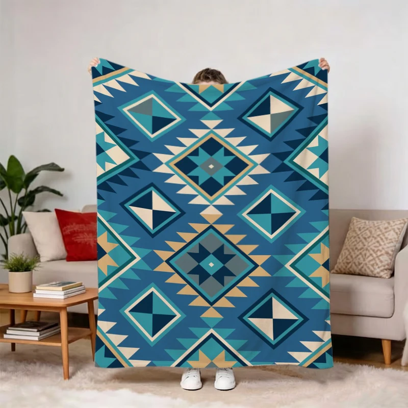 Ethnic Star Geometric Throw Blanket Home Den Office Casual Lounge Soft Blanket Guest Bedroom Sunroom Reading Nook Gifts