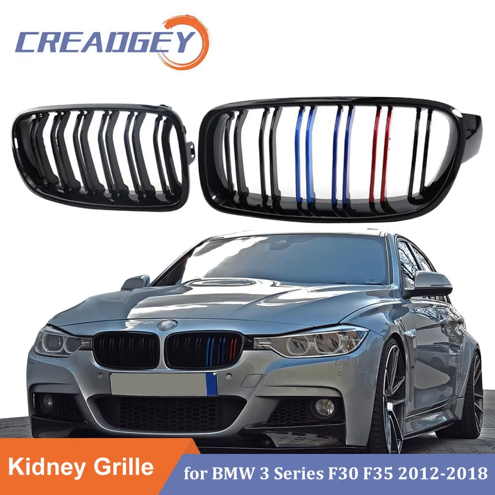 

Trim Strips Front Grilles Gloss Black Kindey Grill Double Line 2 Slat For BMW 3 Series F30 F31 F35 2012-2018 320i 325i 328i