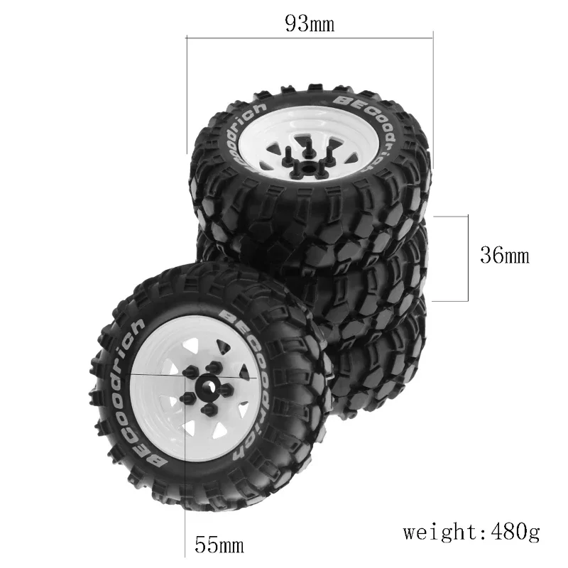 

4pcs 93mm Metal 1.9" Beadlock Wheel Rim Rubber Tire Set for 1/10 RC Crawler Car Trxs TRX4 RC4WD D90 D110 Axial SCX10